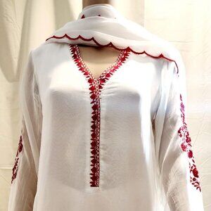 White Kurta / suit with red embroidery